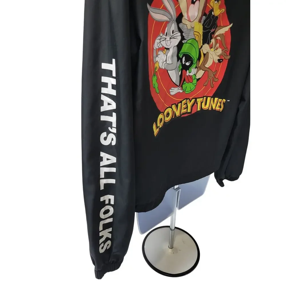 Looney Tunes Unisex Mens Womens M 1/2 zip pullover rain Jacket Black Bugs Taz - Picture 4 of 4